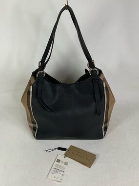 Burberry Canterbury Small Tote Bag Black Leather Calfskin House Check